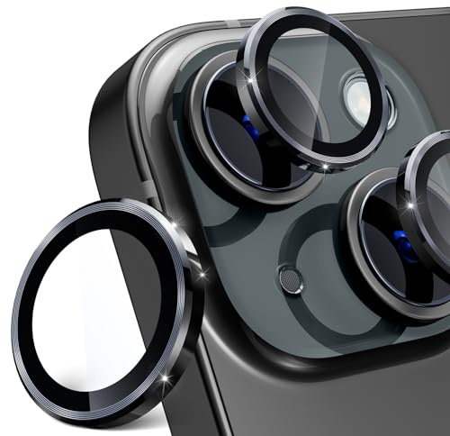 imluckies Camera Lens Protector for iPhone 15 / iPhone 15 Plus, 9H Tempered Glass & Anti-Scratch Metal Individual Ring Lens Cover, HD Clear Camera Accessories, Case Friendly - Black