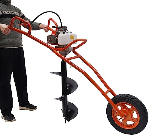 TFCFL 63CC 3HP Gas Powered Post Hole Digger, 2 Stroke Wheelbarrow Earth Auger with 11 Inch Drill Bit for Fence Tree Planting Landscaping (Red)