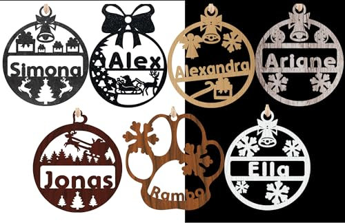 Waluna® Weihnachtsbaum-anhänger mit Name Geschenk zu Weihnachten in 12 Farben und 7 Designs personalisierte Christbaumschmuck aus Holz