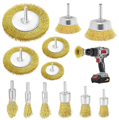 12 Stück Drahtbürste Bohrmaschine, 6mm Stahlbürste Akkuschrauber mit Sechskantstange Drahtbürsten Set, Drahtbürste Akkuschrauber, für Schleifen, Polieren, Entrosten, Reinigen und Vibrationsdämpfen