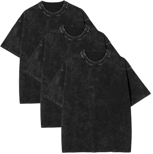 PADOLA T Shirt Uomo Cotone Maglietta Uomo Manica Corta Vintage Lavato Oversized Streetwear Camicia T Shirt Semplice(Nero Nero Nero,XL)
