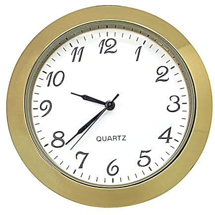 Ny mini rund premium metall kvarts infattning klocka rörelse infoga guld med svarta arabiska siffror vit urtavla batteridriven (50 mm insats – 47 mm hål)