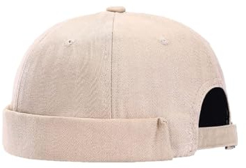 Docker keps för män vuxna kantlösa hattar rullad manschett arbetare mössa justerbar retro sommar keps hatt hatt, Beige enkel, en storlek