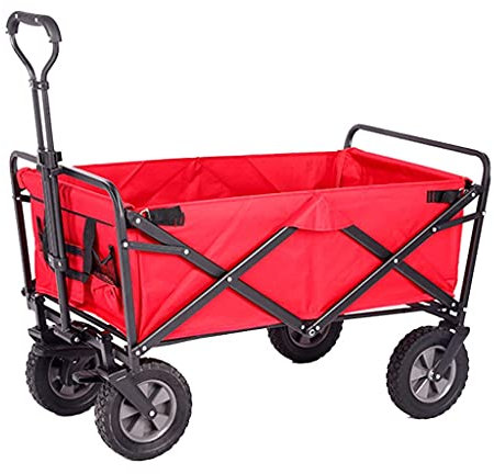ABBNIA Zusammenklappbarer Outdoor-Handwagen mit 4 Rädern, zusammenklappbarer Campingwagen, Gartenwagen, tragbarer Outdoor-Handwagen mit Bremse