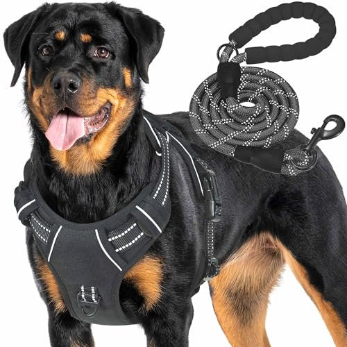 Haapaw Heavy Duty Tactical Dog Harness for Large Dogs, No Pull Adjustable Pet Harness Reflective Service Training Easy Control Pet Vest Military Working Dog Harnesses- Large, Black
