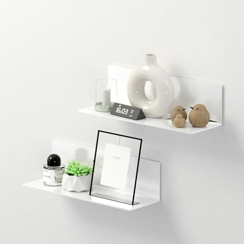 Toski Wandregal Weiß Ohne Bohren, Regal Selbstklebende, 40cm Breit,2er-Set | Regale Groß für Wände, Acryl Schwebend Regal für Badezimmer/Wohnzimmer/Schlafzimmer/Küche/Büro