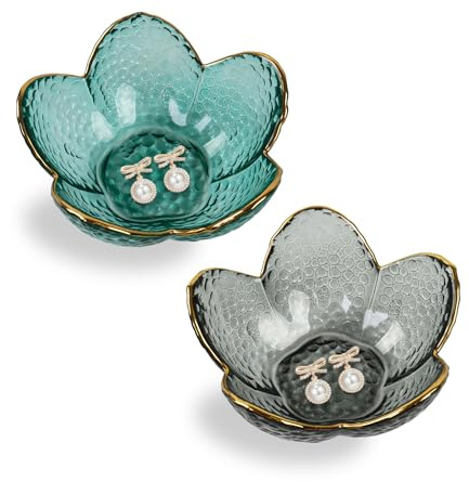 Dmnnlp 2Pcs Trinket Dish, Small Glass Jewellery Tray, Unique Birthday Gifts Cute New Home Gifts for Women，Jewelry Plate for Rings Earrings Necklace and Other Small Accessorie, Green Grey