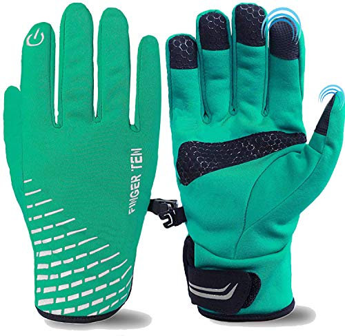 Winter Handschuhe Fahrrad Laufen Männer Frauen Wasserdichte Touchscreen Warmes Fleece Thermal, Laufhandschuhe Fahrradhandschuhe Herren Gepolsterte Anti-Rutsch Futter für Skifahren Reiten (Grün, M)