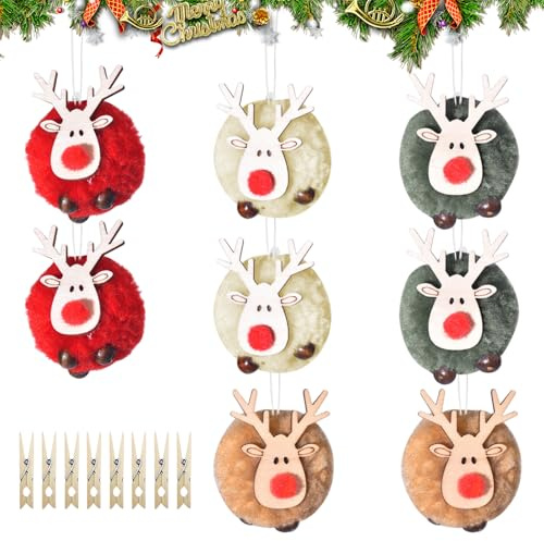 Weihnachtsbaum Anhänger, 8 Stück Christbaumschmuck, Weihnachtsdeko Elch, Filz Holz Verzierung für Weihnachtsbaum und Party