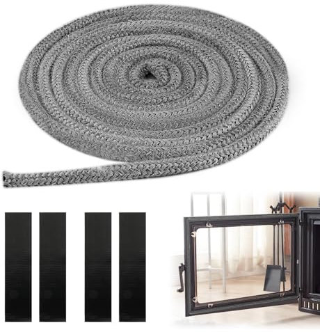 Ofendichtschnur, Ofen Dichtschnur Kamin mit Ofendichtschnurkleber, Ofendichtung für Kaminofen, Dichtungsband Feuerfest, Kamin Glasfaserschnur Ersatzteile für Ofenkaminofen (Φ 6mm x 2.5m)