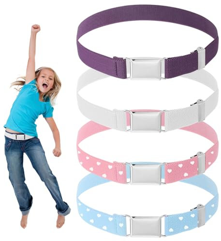 HweeWanX 4 Stück Kindergürtel, Kindergürtel Jungen, Einstellbar Gürtel Kinder, Stretch Kindergürtel, Elastischer Gürtel für Jungen Mädchen (Weiß, Rosa, Lila, Blaue)