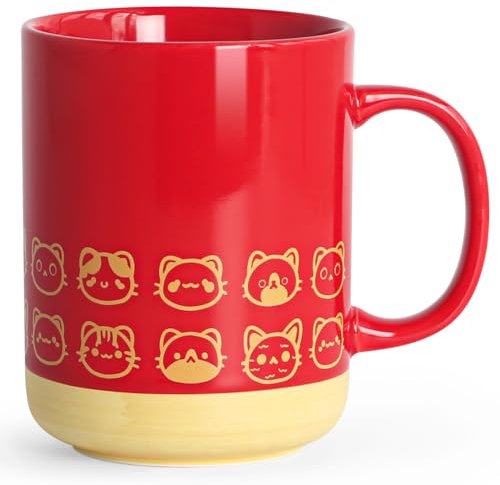 SHOWFULL Tasse à café en céramique avec motif chat de 473,6 g pour homme et femme - Cadeau pour les amoureux des chats - Jolie tasse à café et à thé - Rouge