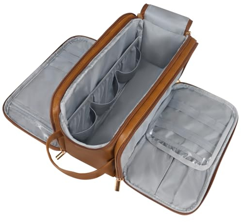 Gloppie Kulturbeutel aus PU-Leder – 10L wasserdichte XXL-Kulturtasche für Damen & Herren, Karamell