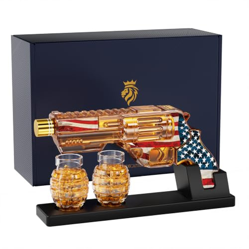 Fathers Birthday Gifts for Men Dad, Kollea Flag Whiskey Decanter Sets with Grenade Glasses, Anniversary Present Ideas for Boyfriend, Military Retirement, Funny Men Cave Decor, Vodka Liquor Dispenser