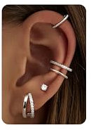 CASSIECA 5 Paar Ohrringe Silber Damen Hypoallergene Creolen Silber Medizinische Ohrstecker Ear Cuff Ohrclips Chirurgenstahl Ohrringe Set für Damen Conch Helix Tragus Piercing Ohr Schmuck