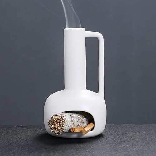 XUDREZ Ceramic Palo Santo Holder, Sage Smudge Stick Holder, Incense Cone Burner, Incense Cone Bowl for Meditation and Aromatherapy Courses (White)