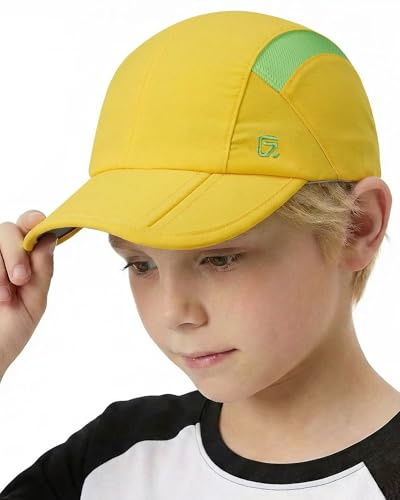 GADIEMKENSD Barnhatt, vikbar småbarn basebollkeps, UPF50+ solskydd, lätt och ventilerande, snabbtorkande och cool, lämplig för pojkar eller flickor 2–9T, GUL, 4-9 år