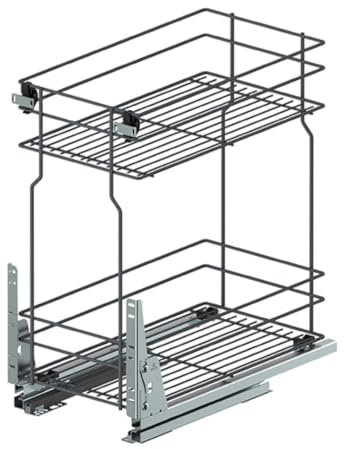 woplus Unterschrankauszug Auszugsunterschrank Schrankauszug mit Softclose Küchenauszug 2 Etage Vollauszug Bodenmontage Antrazit (Möbel 300mm)