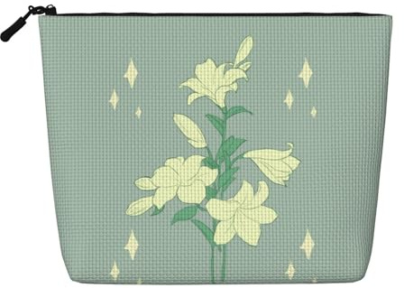 WXZYFP Trousse de maquillage 100 % polyester monocouche imitation lin, adaptée pour les voyages quotidiens. Lys blancs de dessin animé