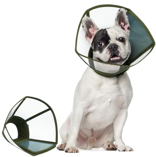 Hjumarayan Halskrause Hund - Transparenter Hundekragen Leckschutz Faltbarer Schutzkragen für die Genesung, Anti-Kratz Hundetrichter für Hunde nach OP, Armeegrün M