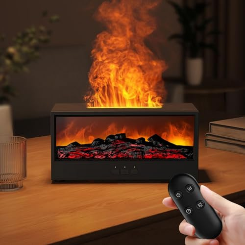 Difusor de aroma con chimenea LED, mando a distancia, aceites esenciales, 7 colores, temporizador, llamas 3D, aromaterapia, para oficina