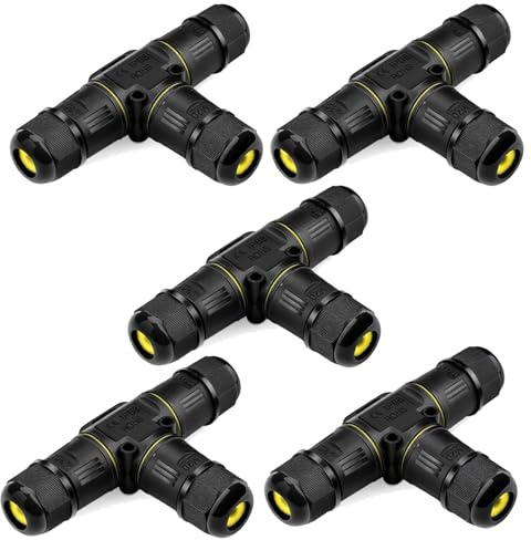 Cokritsm 5 Stück Kabelverbinder Wasserdicht IP68 T-Form Verteilerdose 3-Wege, 3-polig Erdkabel Verbindungsmuffe für Ø5-12 mm Kabeldurchmesser, Außenverteilerdose Schwarz