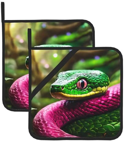 Set di 2 presine da cucina con stampa serpente verde, sottopentola per cucina e cottura