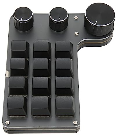Plyisty Clavier MÉCANIQUE Interrupteur Rouge avec 12 Boutons Personnalisés, 3 Boutons Rotatifs, Étanche et Anti-poussière pour Le Bureau de Jeu (USB Filaire)