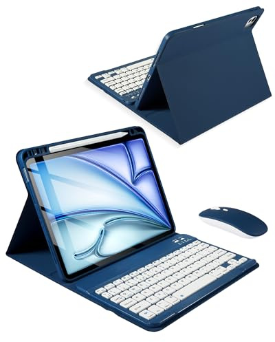 Nsyee Funda de teclado de 10.9 y 11 pulgadas con mouse compatible con iPad Air de 11 pulgadas (M3 2025 / M2 2024) y iPad Pro de 11 pulgadas (4ª/3ª/2ª/1ª generación), Air de 10.9 pulgadas de 4ª/5ª