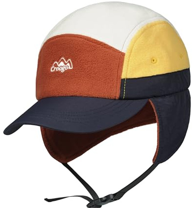 Clakllie Winter Basecap mit Ohrenklappen Warm Fleece 5 Panel Baseball Cap Verstellbar Earflap Cap Outdoor Fliegermütze Herren Schirmmütze für Reise Outdoor Freizeit Camping,CRDT01-Orange Navy