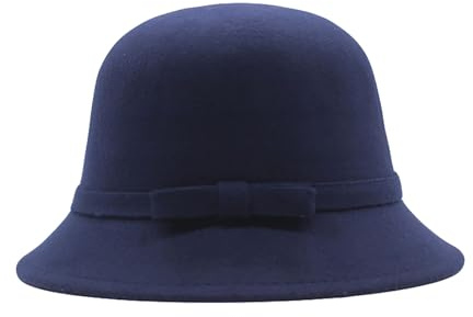 Generisk damklockhatt i 1920-talsstil, vinterhatt konstgjord ull, hopvikbar bowlerhatt, klockhatt, rund hatt, fiskarhatt, jordgubbar, marinblå, one size