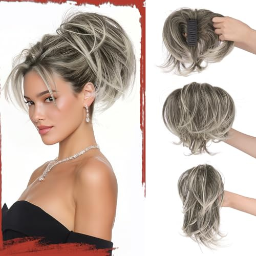 Sofeiyan fläta hårstycke med klämma, kort hästsvans hårförlängning med integrerad flexibel tråd för gör-det-själv-styling, slätt syntetiskt hår ponytail förlängning, peruk för kvinnor