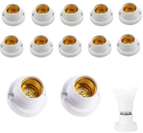 12 Stück E27 Fassung Lampensockel, Lampenfassungen Lampensockel Sockel | Lampenadapter Schraubsockel, Lampenfüße Fassung zum Anschrauben E27 für LED Halogen und Glühbirnen( Weiß)