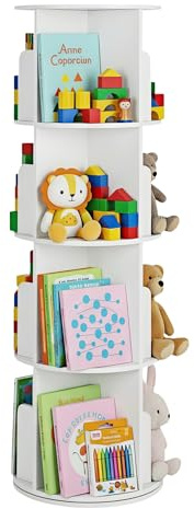 ZZINOKE Drehbares Bücherregal Kinder, 360° Drehbar, 4 Ebenen, Spielzeugregal, Kinder Regal geeignet für Kinderzimmer, Arbeitszimmer, Wohnzimmer, Rund, Weiß
