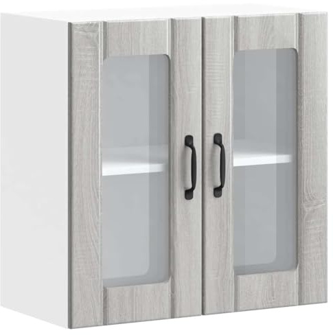 Tmriohed Küchen-Hängeschrank Lucca Grau Sonoma Holzwerkstoff 60x31x60 cm Glasfront Modernes Design mit Viel Stauraum für Küche Esszimmer Flur