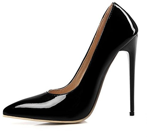 SJJH Damen Elegant Pumps mit Hehem Stiletto Absatz Schuhe für Hochzeit (Schwarz, 44 EU)