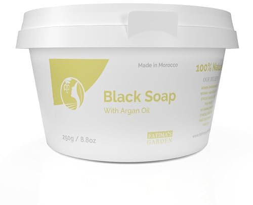 Fatima's Garden Savon Noir à l'Huile d'Argan - Nettoyant Exfoliant, 250g