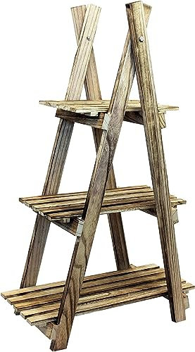 Holz Blumenetagere 3 Ablagen 50x28xH84cm Natur, Pflanzenregal Pflanztreppe Blumentreppe Blumenregal
