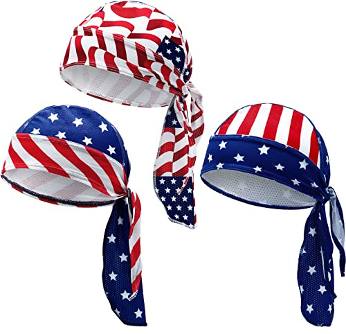 Chuangdi 3 Pcs Do Rags Dew Rag Skull Caps for 250th Anniversary Men Bandana Beanie Helmet Liner Hats Cycling Head Wraps(Durag Tail Style)