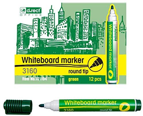 D.RECT 3160 Whiteboard Marker für Whiteboards und Flipcharts, abwischbar Glasboard Marker Rundspitze