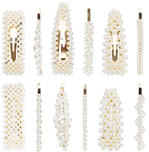 Belle Vous Perlen Haarclips Damen (12er Set) - Haarspangen Damen & Mädchen - Modischer Haarschmuck und Haarklammern für Styling - Süße Elegante Kristallperlen für Kopfbedeckungen, Hochzeiten & Partys