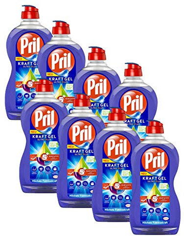 Pril 5 Plus Kraftgel Ultra Plus, Handgeschirrspülmittel, (8 x 450 ml) mit selbstaktiver Fettlösekraft