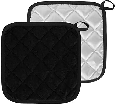 Presine da Cucina in Cotone Accessori per Cucina Pentole Forno Resistente al Calore Lavabile Grande Set di 2pz (Nero)