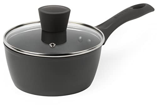 Salter BW11042EU7 Non-Stick Saucepan - 16cm/1.25L, Tempered Glass Lid & Steam Vent, Soft Touch Handles, Dishwasher Safe, Corrosion Resistant, Suitable For Induction Hobs, Matte Grey, Cosmos Collection