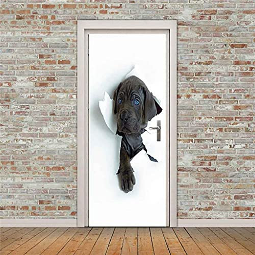CBWRAW 3D Türtapete Türposter Wandbild Applikationen Selbstklebend Vinyl Schwarzer Tierhund Abnehmbare Türaufkleber Für Innentür Wohnzimmer Küche Schlafzimmer Badezimmer Kinderzimmer 77x200cm