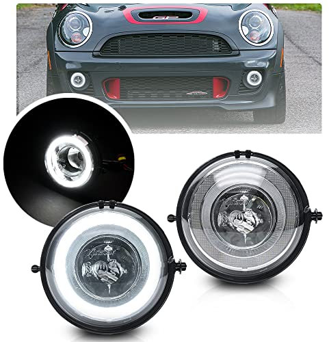 NSLUMO LED Nebelscheinwerfer DRL Tagfahrlicht kompatibel mit Mini Cooper R55 R56 R57 R58 R59 R60 R61 LED Halo Ring Fahrlicht DLR Licht E4 geprüft 2ST