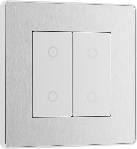 BG Electrical Evolve Doppel-Touch-Dimmschalter, 2-Wege-Sekundärschalter, 200 W, gebürsteter Stahl
