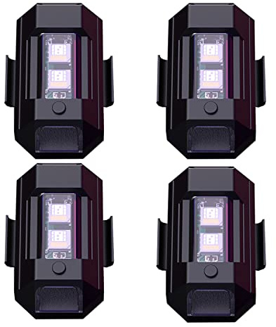 4pcs LED Strobe Drone Lights, 7 Colors Mini USB Rechargeable Led Aircraft Strobe Lights, Riding Flying Anti-collision Night Signal Emergency Light for Car, Motorcycle, Bike, Drone, RC Boat. (Black)
