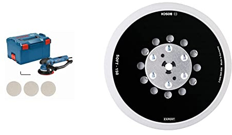 Bosch Professional Exzenterschleifer GET 75-150 (750 W, Schleifteller-Ø: 150 mm, in L-BOXX) + 1x Expert Multihole Universalstützteller (Version weich, Ø 150 mm, Zubehör)