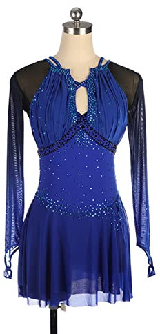 YDHTIZ Mädchen Winter Full Diamant Eiskunstlauf Anzug Blau Lange Ärmel Strass Gymnastik Funkelnder Turnanzug Activewear Wettkampf Training Athletisch Damen (XXL, Blau)